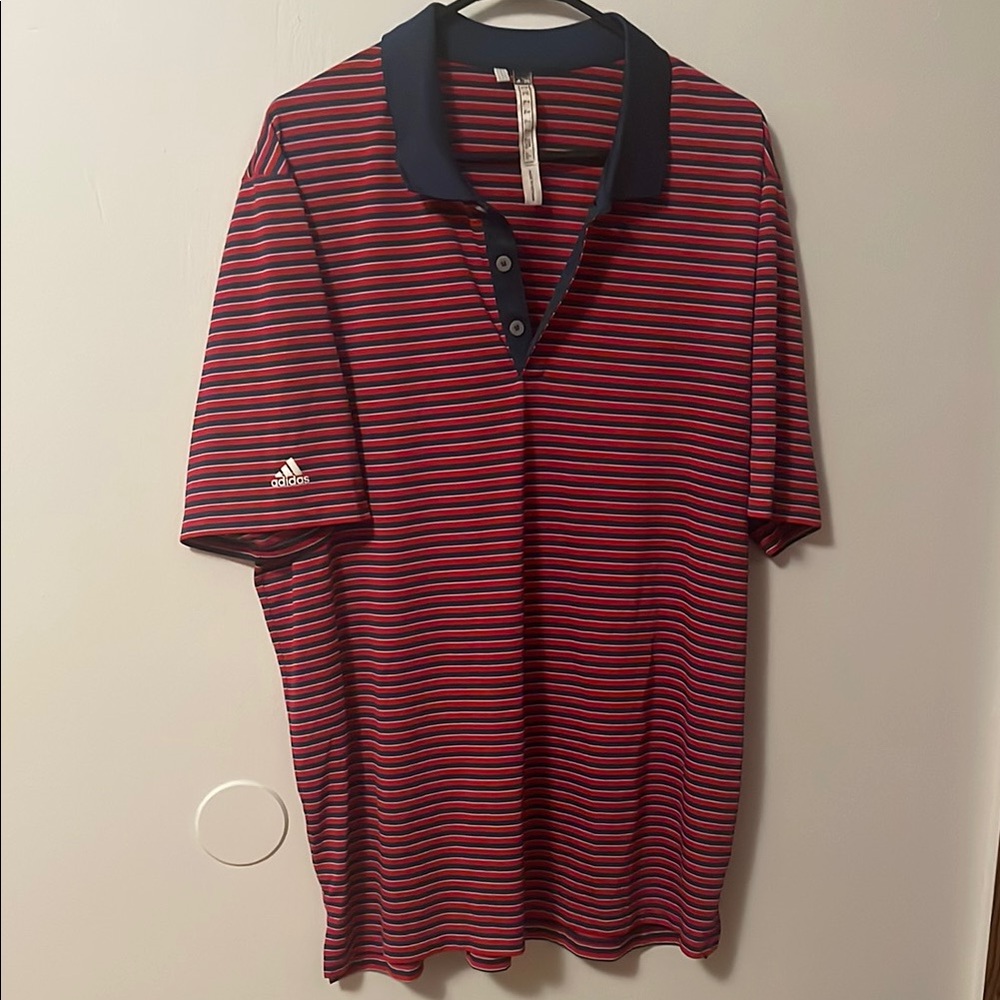 Adidas Men's Striped Polo Shirt - Red and Blue